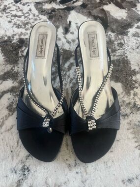 Sz 12 Touch Ups Black Embellished Slingback Heels- Worn once.